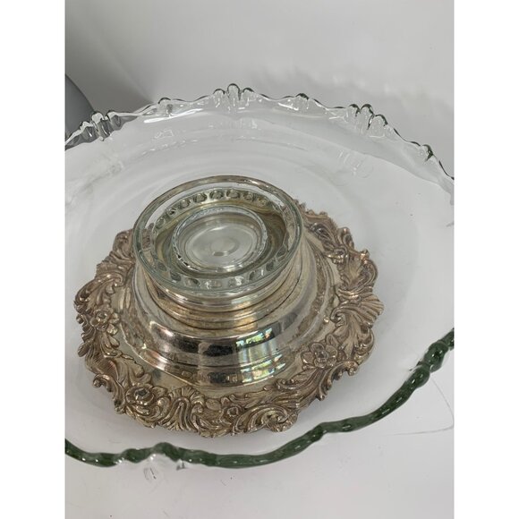 VTG Crown Hallmark Silverplate Lazy Susan 6988 Farmhouse Glass Cake Plate 12.5" - Picture 4 of 8